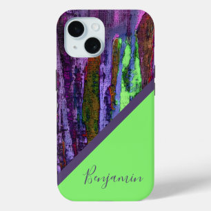 Kleurrijke +paarse Neon Groene Cool Marmer iPhone 15 Case