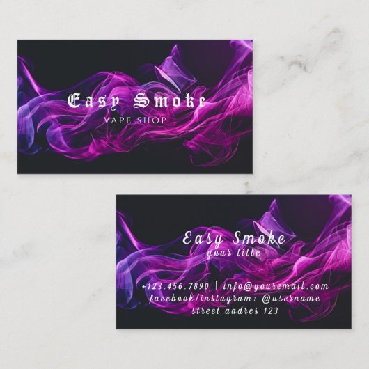 Kleurrijke Paarse Smoke Vape Shop Visitekaartje (Voorkant / Achterkant)