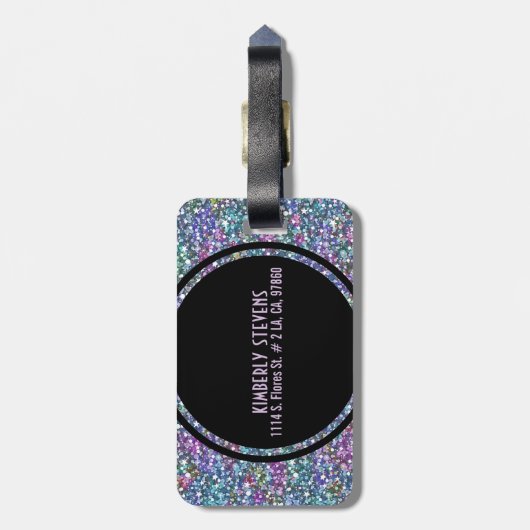 Kleurrijke Paarse tint glitter en schittert Bagagelabel (Achterkant verticaal)