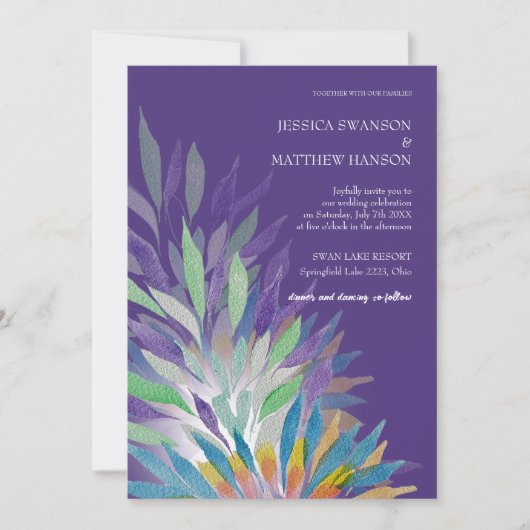 Kleurrijke Paarse Waterverf bloemenbruiloft Kaart (Voorkant)