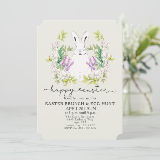 Kleurrijke paasbrunch en eierjacht uitnodiging (Staand voorkant)