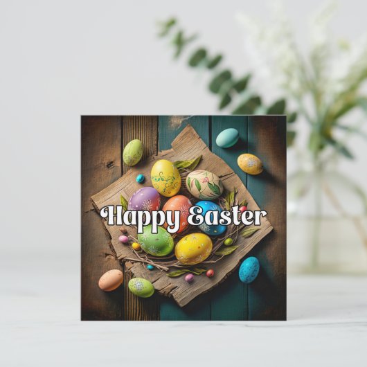  kleurrijke paasei collage kaart (Staand voorkant)