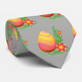 Kleurrijke paasei en bloemen op grijs stropdas