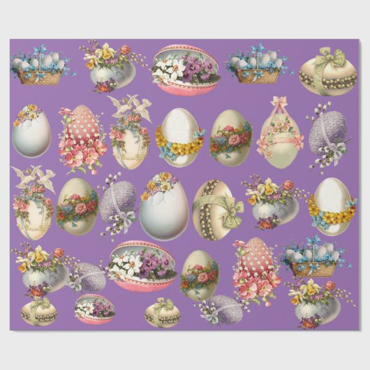 KLEURRIJKE PAASEIEREN, BLOEMEN, WITTE DUIVEN IN HE CADEAUPAPIER (Vlak)