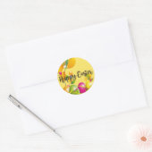 Kleurrijke paaseieren en -bloemen ronde sticker (Envelop)