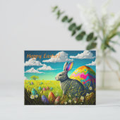 Kleurrijke paaseieren en paasbundel in beemdommen feestdagenkaart (Staand voorkant)