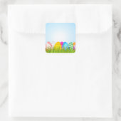 Kleurrijke Paaseieren in Gras Vierkante Sticker (Tas)