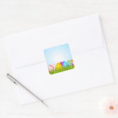 Kleurrijke Paaseieren in Gras Vierkante Sticker (Envelop)