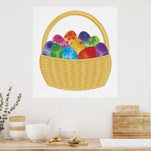 Kleurrijke paaseieren in mandje Poster (Keuken)