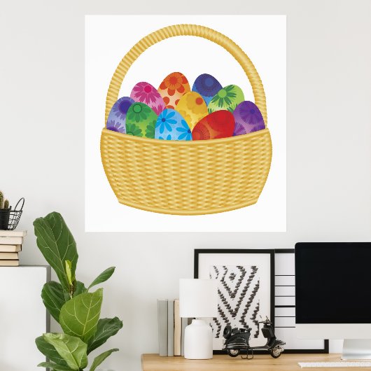Kleurrijke paaseieren in mandje Poster (Thuiskantoor)