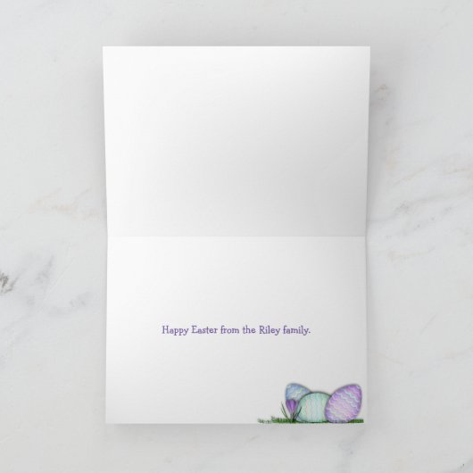 Kleurrijke paaseieren in papiergras feestdagen kaart (Binnen)