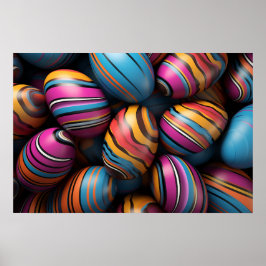 Kleurrijke paaseieren met wervelende strepen poster