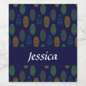 Kleurrijke paaseieren op blauw wijn etiket (Enkel label)