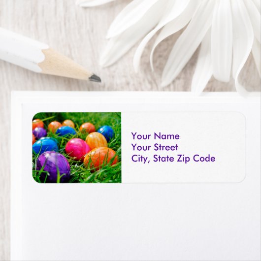 Kleurrijke paaseieren op grasfoto-Adresetiketten Etiket (Insitu)