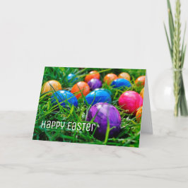 Kleurrijke paaseieren op grasfoto's, Happy Easter Feestdagen Kaart