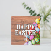 Kleurrijke Paaseieren & Tulpenbloemen Kaart (Staand voorkant)