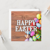 Kleurrijke Paaseieren & Tulpenbloemen Kaart (Voorkant / Achterkant in situ)