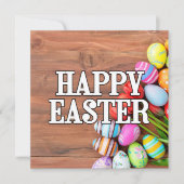 Kleurrijke Paaseieren & Tulpenbloemen Kaart (Voorkant)