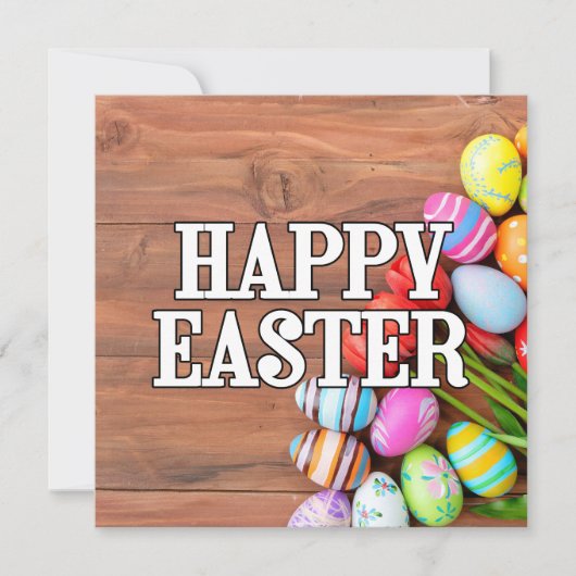 Kleurrijke Paaseieren & Tulpenbloemen Kaart (Voorkant)