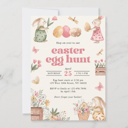 Kleurrijke Paashaas Easter Egg Hunt Party Kaart (Voorkant)