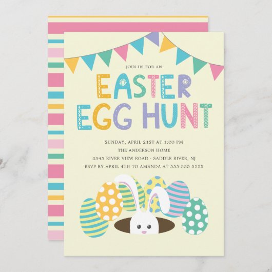 Kleurrijke Paashaas Easter Egg Hunt Party Kaart (Voorkant / Achterkant)