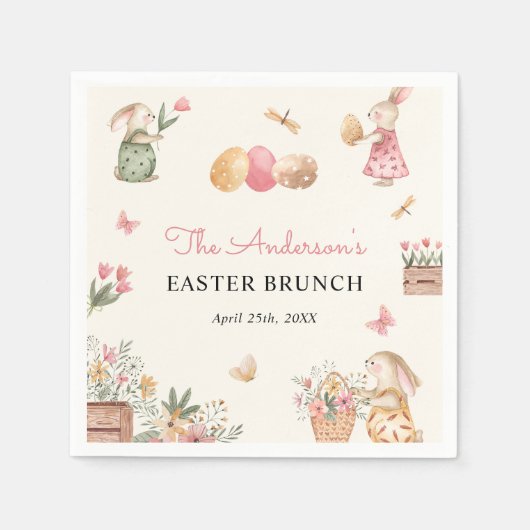 Kleurrijke Paashaas Easter Egg Hunt Party Servet (Voorkant)