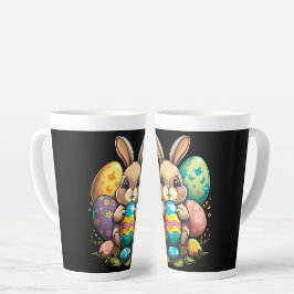 Kleurrijke paashaas met versierde eieren latte mok