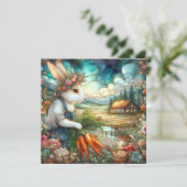 Kleurrijke Paaskonijn Country Garden Feestdagenkaart (Staand voorkant)