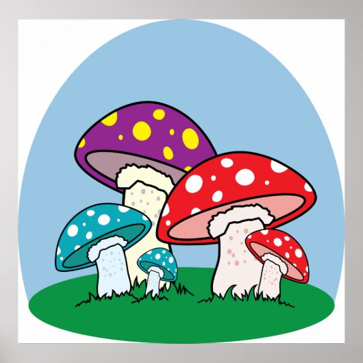 Kleurrijke Paddenstoel Paddenstoelentuin Poster (Voorkant)