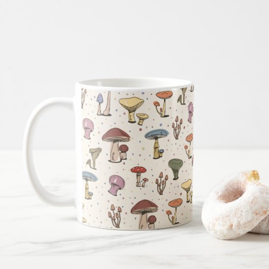 Kleurrijke paddenstoelen Doodle Patroon Koffiemok (Met donut)
