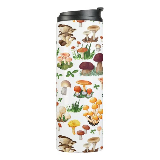Kleurrijke paddenstoelen en gras thermosbeker (Gedraaid links)