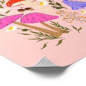 Kleurrijke paddenstoelen en natuurbloemen illustra poster (Hoek)