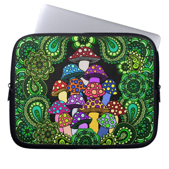 Kleurrijke paddenstoelen laptophoes laptop sleeve (Voorkant)