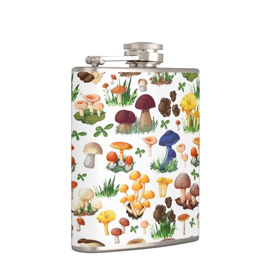 Kleurrijke paddenstoelen op wit heupfles (Rechts)