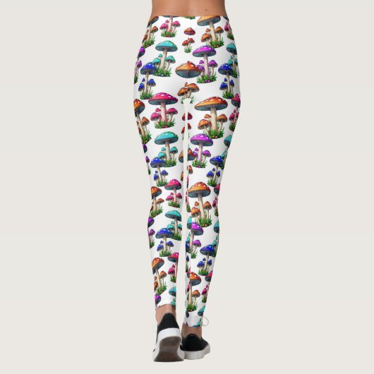 Kleurrijke paddenstoelen op witte achtergrond leggings (Achterkant)
