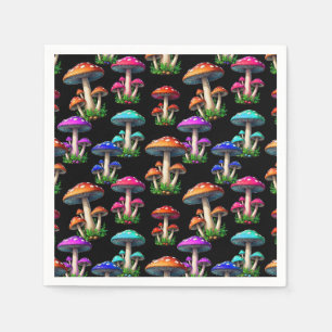 Kleurrijke paddenstoelen op zwarte achtergrond servet