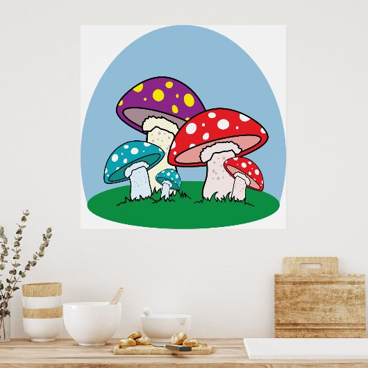 Kleurrijke paddenstoelen poster (Keuken)