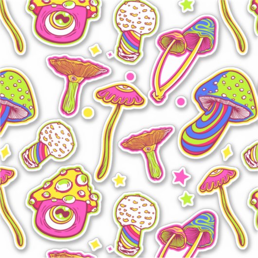 Kleurrijke paddenstoelen: verbluffend Magische Pla Sticker (Voorkant)