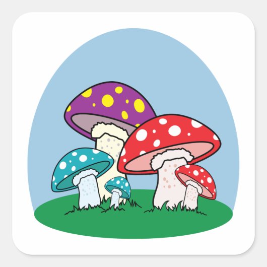 Kleurrijke paddenstoelen vierkante sticker (Voorkant)