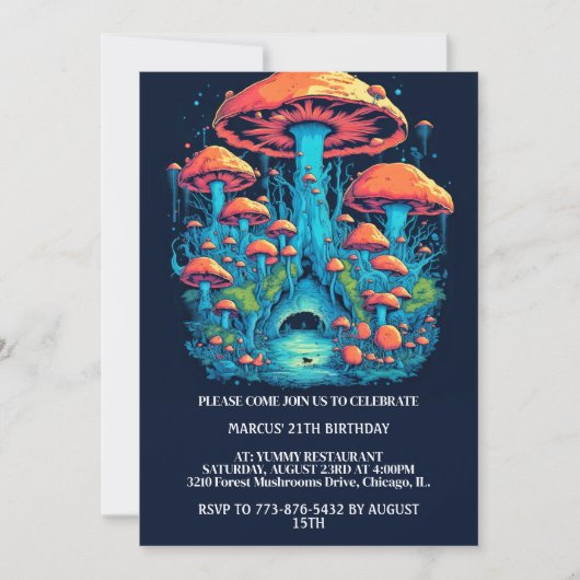 Kleurrijke paddenstoelenbos print verjaardagsfeest kaart (Voorkant)