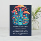 Kleurrijke paddenstoelenbos print verjaardagsfeest kaart (Staand voorkant)