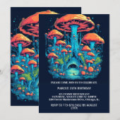 Kleurrijke paddenstoelenbos print verjaardagsfeest kaart (Voorkant / Achterkant)