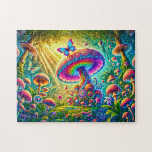Kleurrijke paddenstoelenwereld psychedelische fant legpuzzel