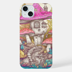 Kleurrijke Paddenstoelhuis Kunst iPhone 15 Plus Case