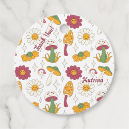 Kleurrijke Paddestoel, Regenboog en Daisies Patroo Bedankjes Labels