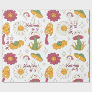 Kleurrijke Paddestoel, Regenboog en Daisies Patroo Cadeaupapier