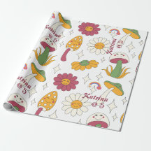 Kleurrijke Paddestoel, Regenboog en Daisies Patroo