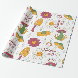 Kleurrijke Paddestoel, Regenboog en Daisies Patroo Cadeaupapier