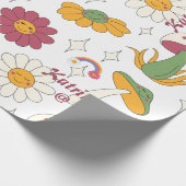 Kleurrijke Paddestoel, Regenboog en Daisies Patroo Cadeaupapier (Hoek)