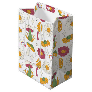 Kleurrijke Paddestoel, Regenboog en Daisies Patroo Medium Cadeauzakje